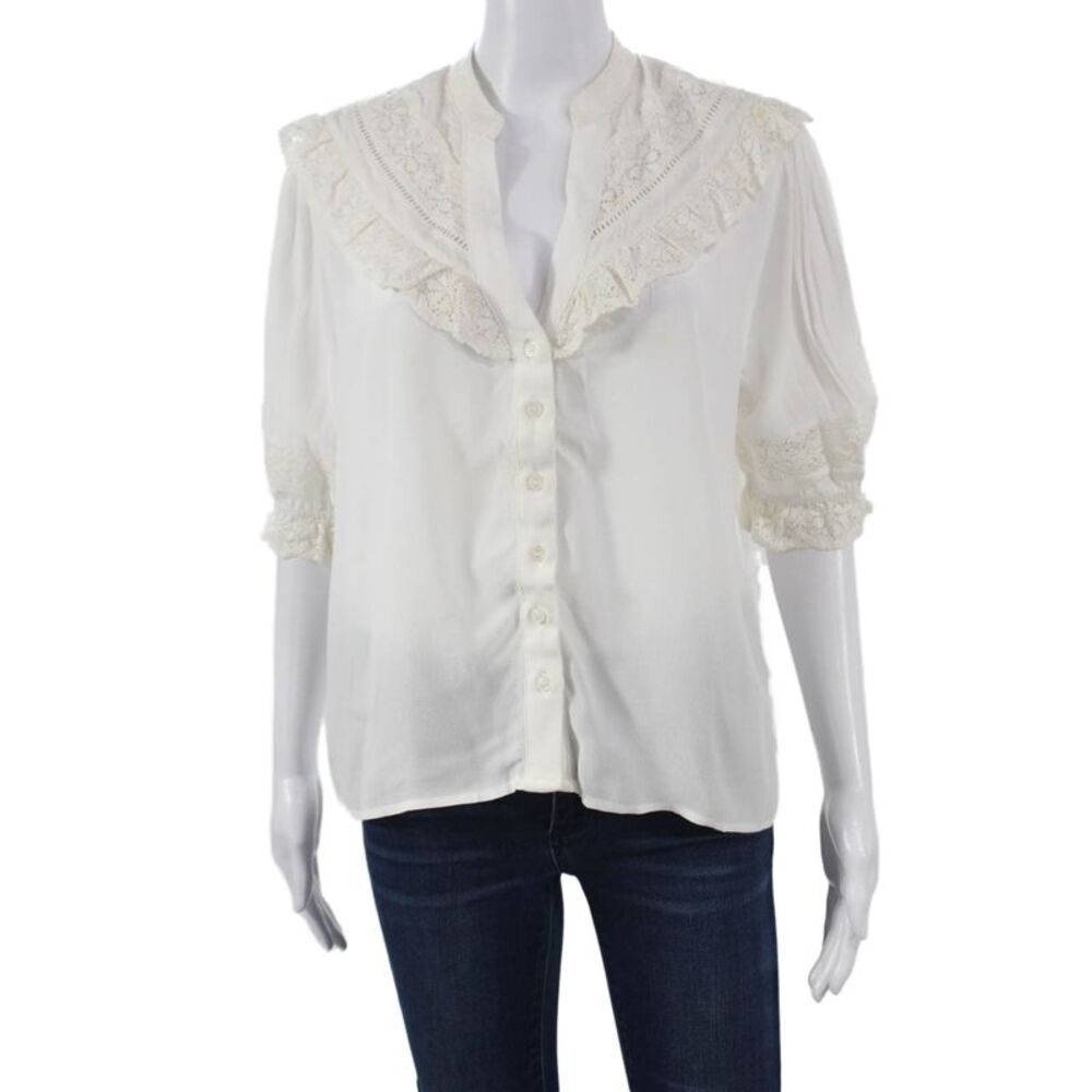 Maac Women White Collared Button Viscose Blouse 3/4 Sleeve Size S